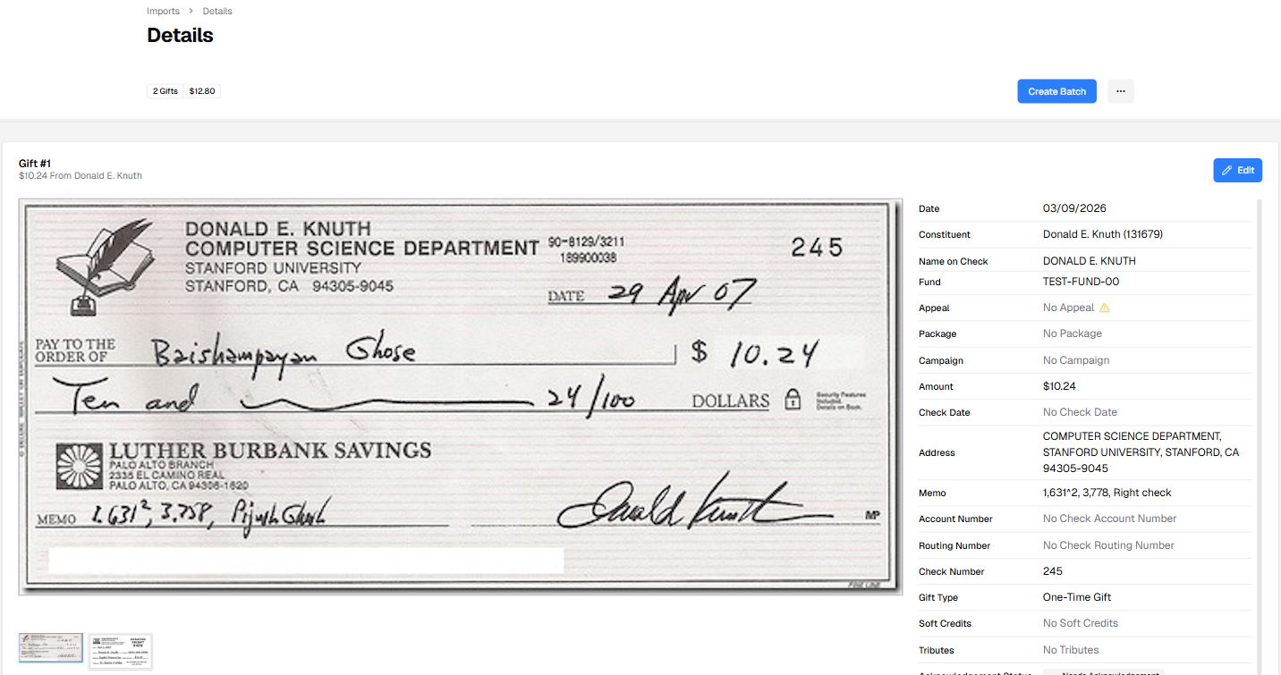 Check images and extracted gift details in the review tool.